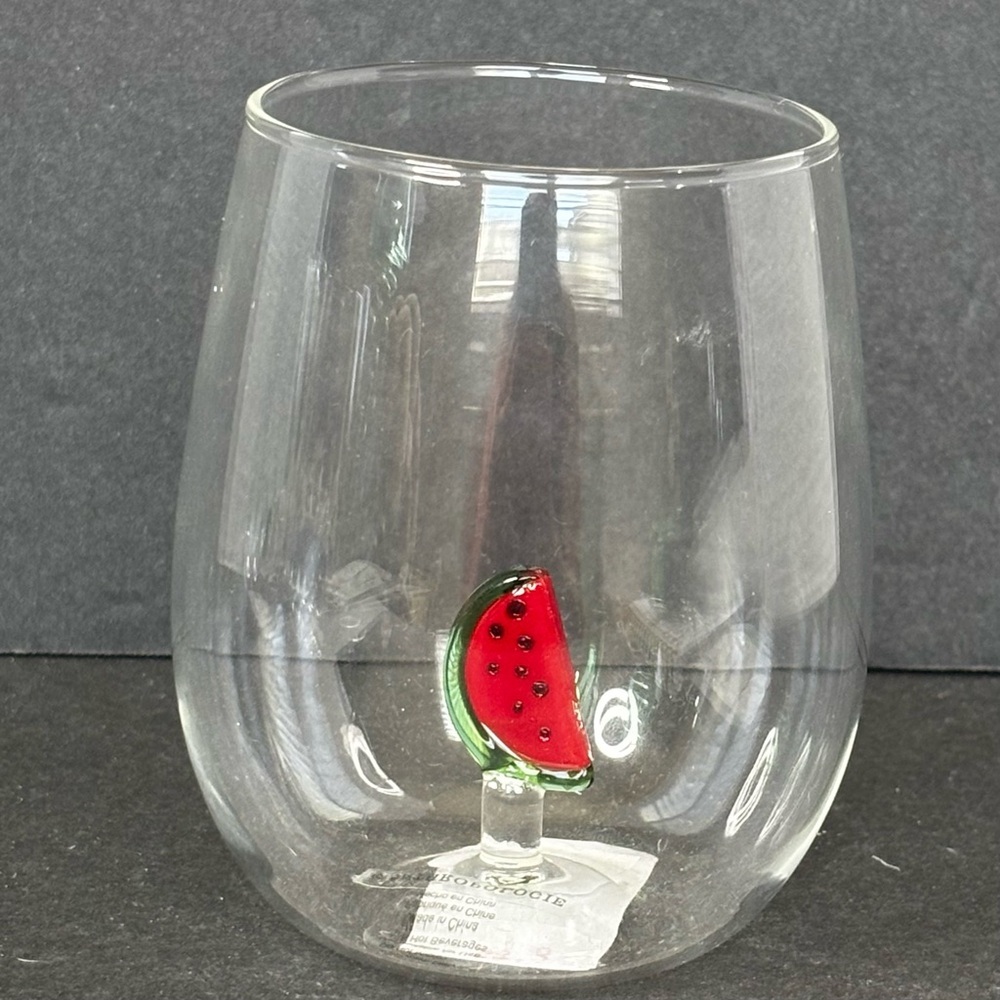 Anthropologie Cheerie Icon Stemless Wine Glass Red Watermelon NEW